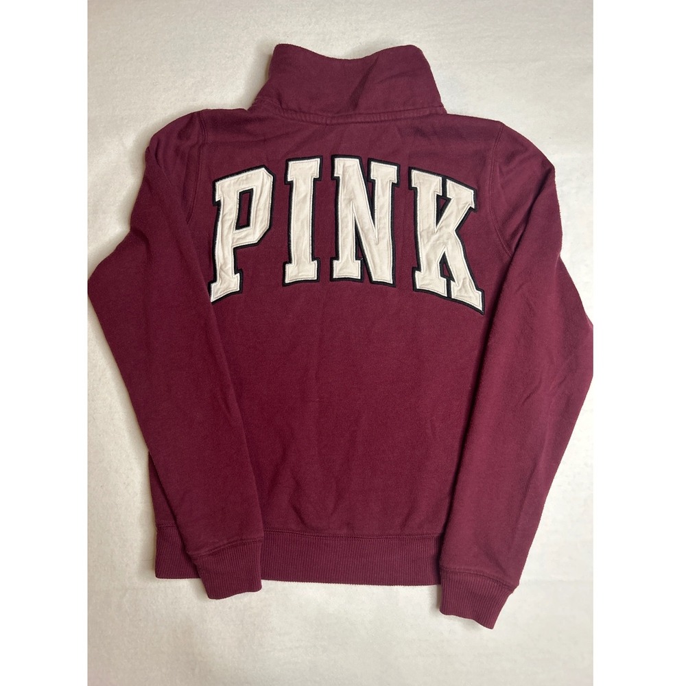 PINK Victoria Secret Quarter Zip Pullover Embroidered Sweatshirt Maroon XS